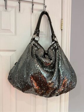 Sequin Hobo Shoulder Bag - Black/Silver